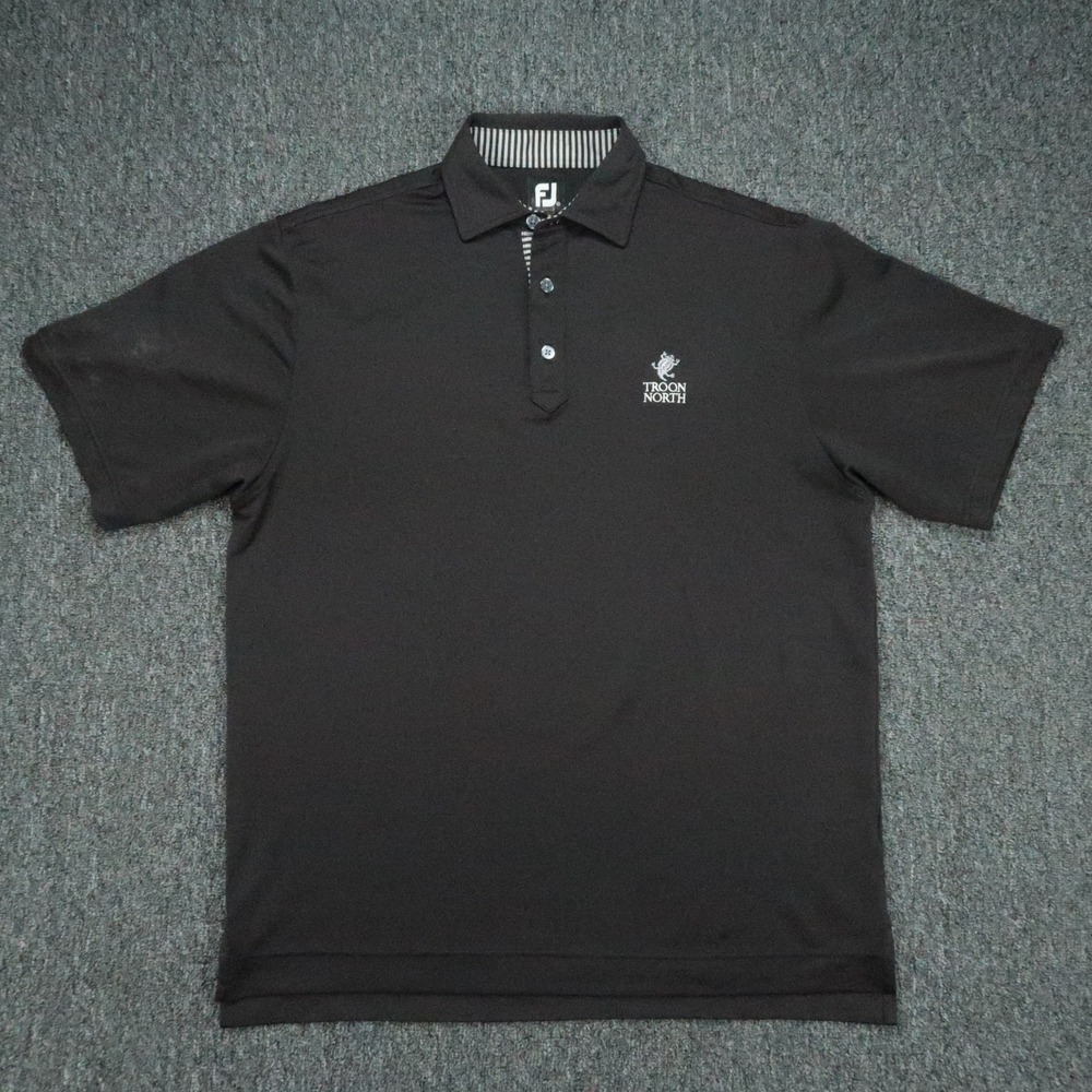 FootJoy Shirt Mens Medium Black Short Sleeve Performance Troon North Golf Polo